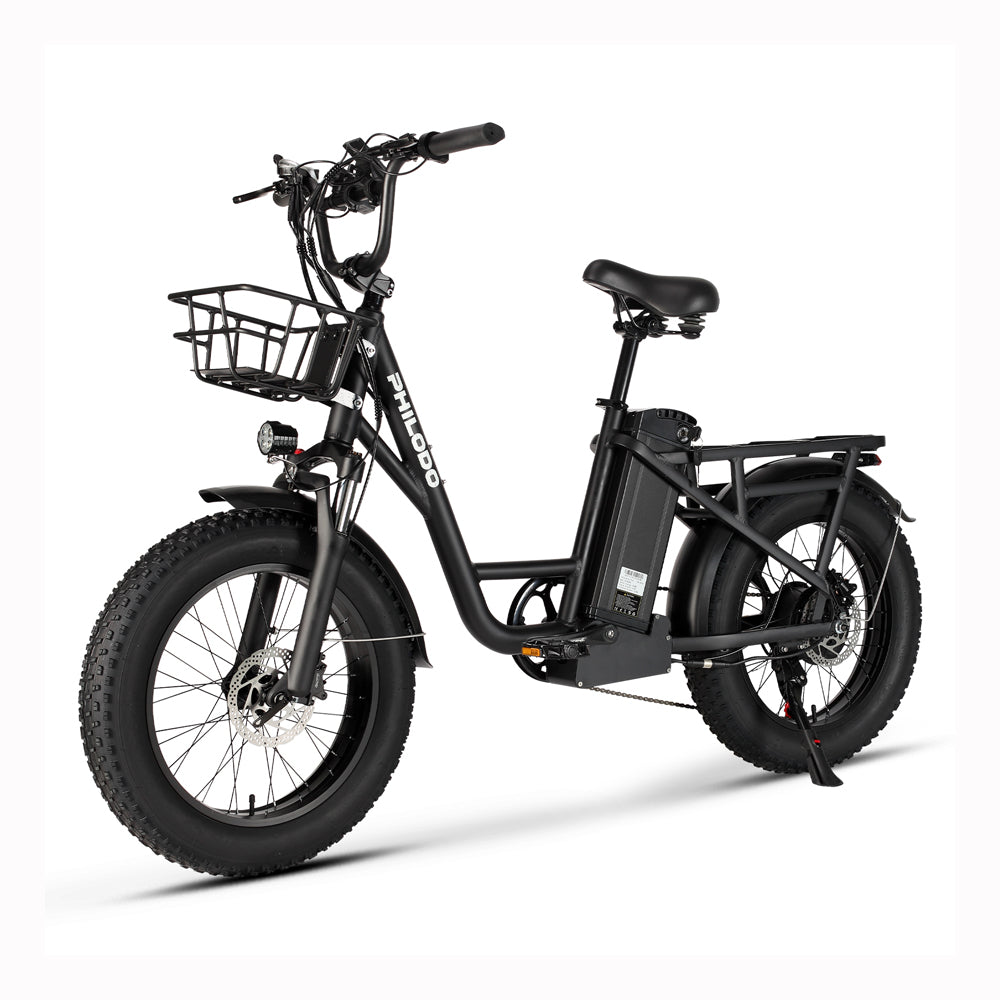 (EU Stock)PHILODO T1 Electric Bike for Adults, 48V 20Ah Fat Tire Ebike Single Motor AWD 750W 15.6MPH Electric Bicycles 7-Speed Hydraulic Disc Brake-Black