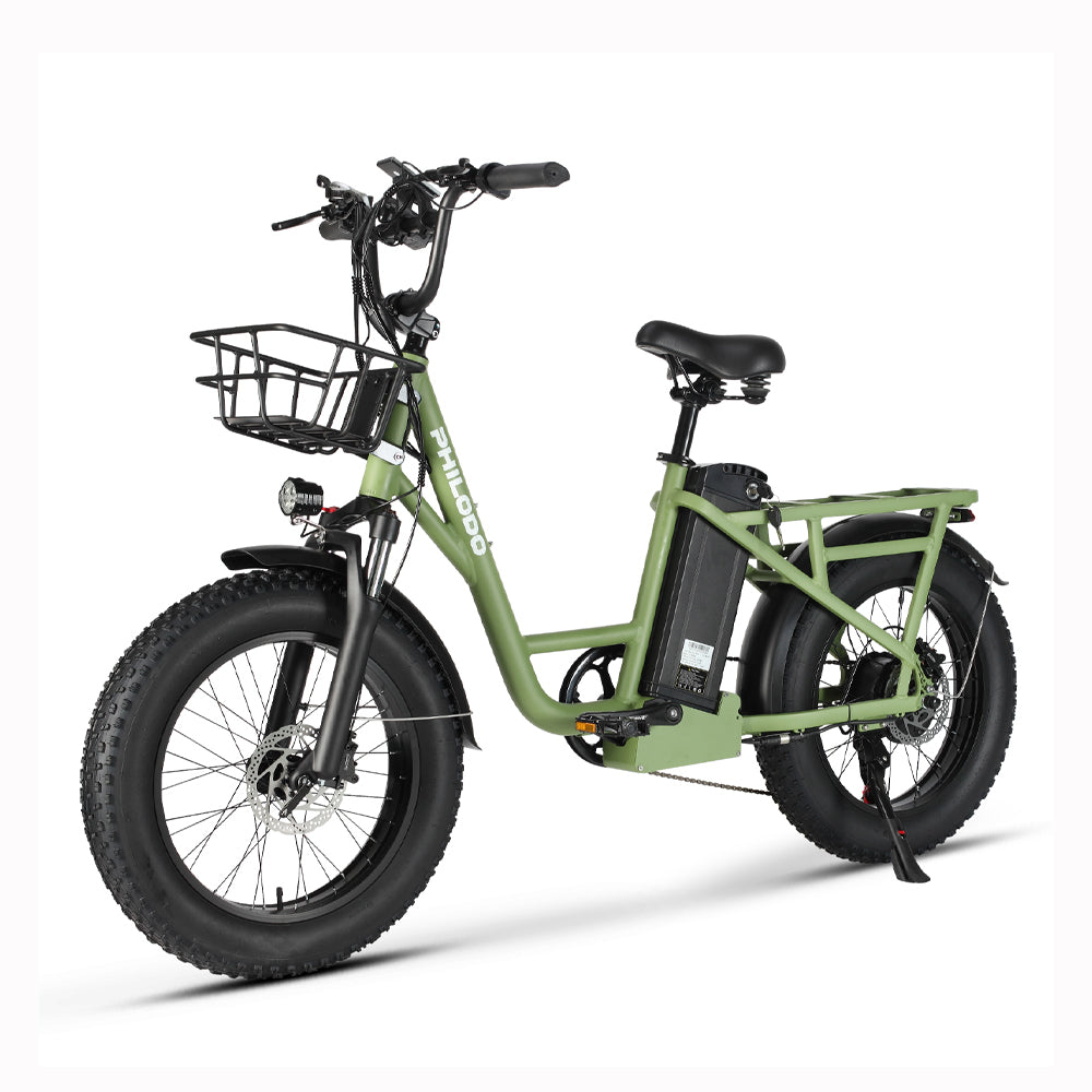(EU Stock)PHILODO T1 Electric Bike for Adults, 48V 20Ah Fat Tire Ebike Single Motor AWD 750W 15.6MPH Electric Bicycles 7-Speed Hydraulic Disc Brake-Green