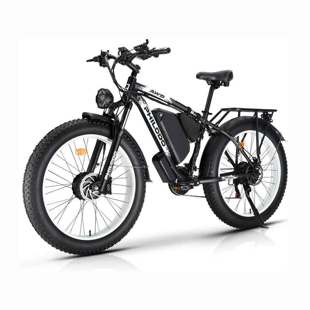 (EU UK Stock)PHILODO H8 Electric Bike for Adults, 48V 23Ah Fat Tire Ebike Dual Motor AWD 2000W 35MPH Electric Bicycles 21-Speed with Ignition Lock Hydraulic Disc Brake-White
