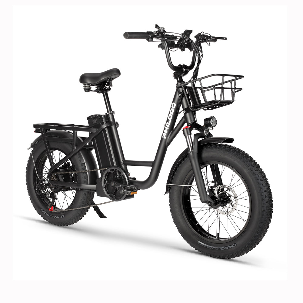 (EU Stock)PHILODO T1 Electric Bike for Adults, 48V 20Ah Fat Tire Ebike Single Motor AWD 750W 15.6MPH Electric Bicycles 7-Speed Hydraulic Disc Brake-Black