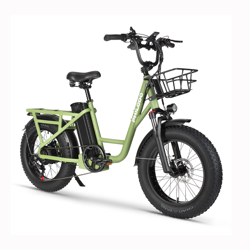 (EU Stock)PHILODO T1 Electric Bike for Adults, 48V 20Ah Fat Tire Ebike Single Motor AWD 750W 15.6MPH Electric Bicycles 7-Speed Hydraulic Disc Brake-Green