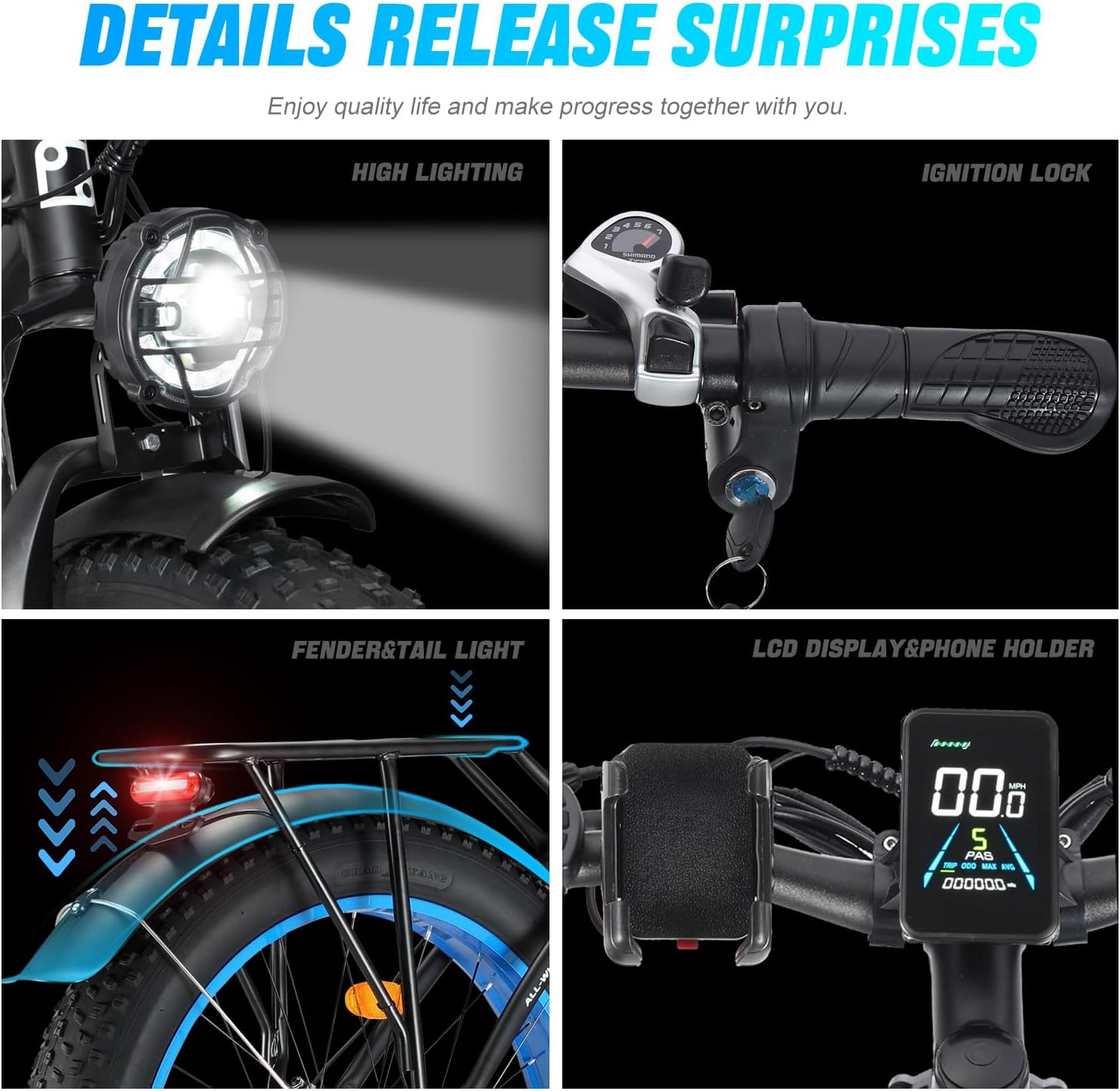 (EU UK Stock)PHILODO H8 Electric Bike for Adults, 48V 23Ah Fat Tire Ebike Dual Motor AWD 2000W 35MPH Electric Bicycles 21-Speed with Ignition Lock Hydraulic Disc Brake-Blue