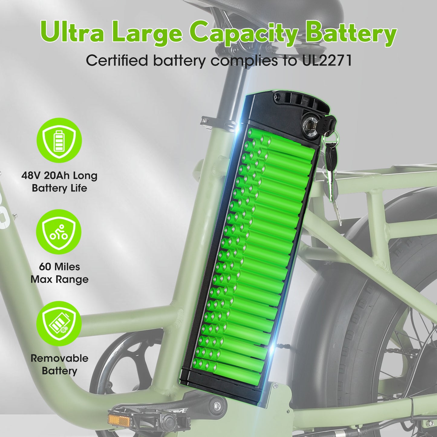 (EU Stock)PHILODO T1 Electric Bike for Adults, 48V 20Ah Fat Tire Ebike Single Motor AWD 750W 15.6MPH Electric Bicycles 7-Speed Hydraulic Disc Brake-Green