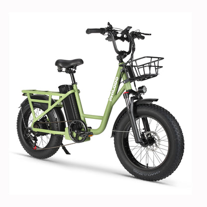 （EU Stock）PHILODO T1 Electric Bike for Adults, 48V 20Ah Fat Tire Ebike Single Motor AWD 750W 15.6MPH Electric Bicycles 7-Speed Hydraulic Disc Brake-Green